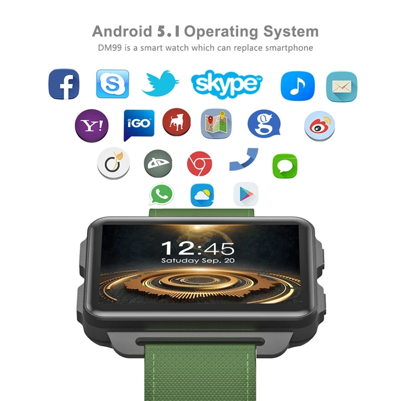 Dm99 Смарт-часы мужские PK LEM4 Pro Смарт-часы Android 5,1 супер большой экран 1200 мАч литиевая батарея 1 Гб+ 16 Гб Wifi видео