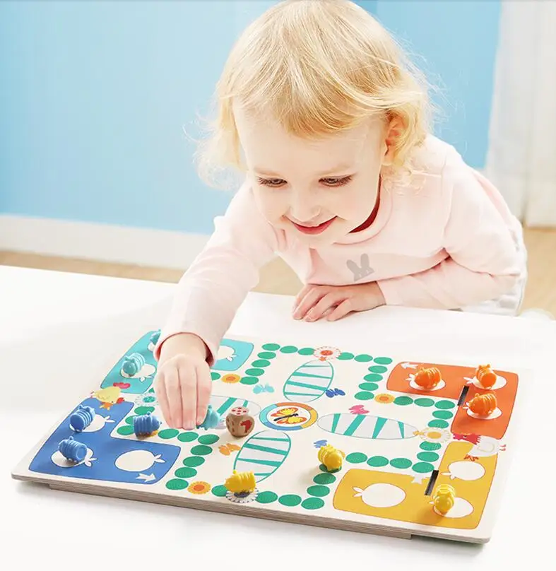 

MamimamiHome Baby Toys Caterpillars Flying Chess Children Dice Game Two-sided Chessboard Montessori Toys Building Blocks