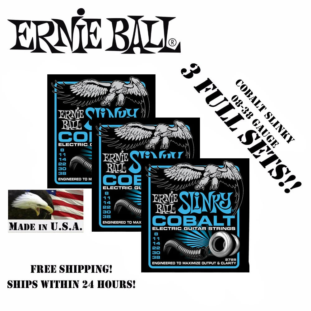 

3 Packs! Original Ernie Ball 2725 COBALT Extra Slinky Electric Guitar Strings 8-38