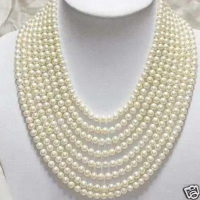 

FREE SHIPPING 8 Rows Genuine 6-7mm White Freshwater Pearl Necklace