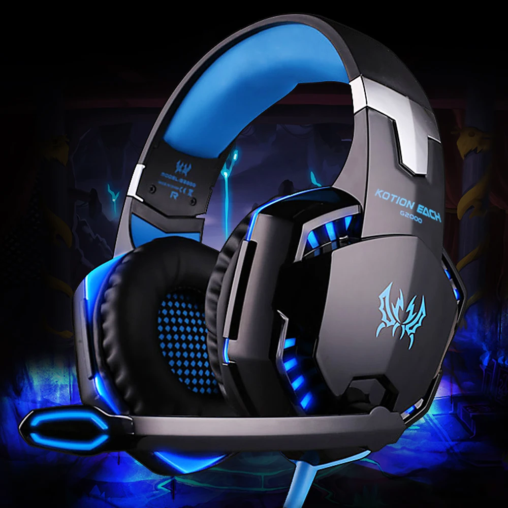 Gaming Headphones Wired Deep Bass Headset with Microphone LED Lamp