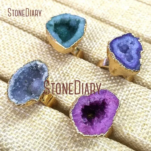 

5Pcs Pure Gold Color Free Form Ring Random Color Druzy Geode Ring Outlet Adjustable RM935