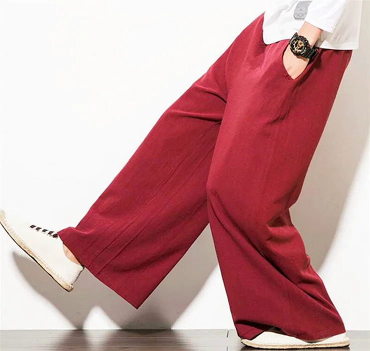 Autumn Plus Size Hip Hop wide leg Pants Men Casual Loose Trousers big size cotton linen pants Joggers M-6XL 7XL Sweatpants wide leg pants wide leg sweatpants