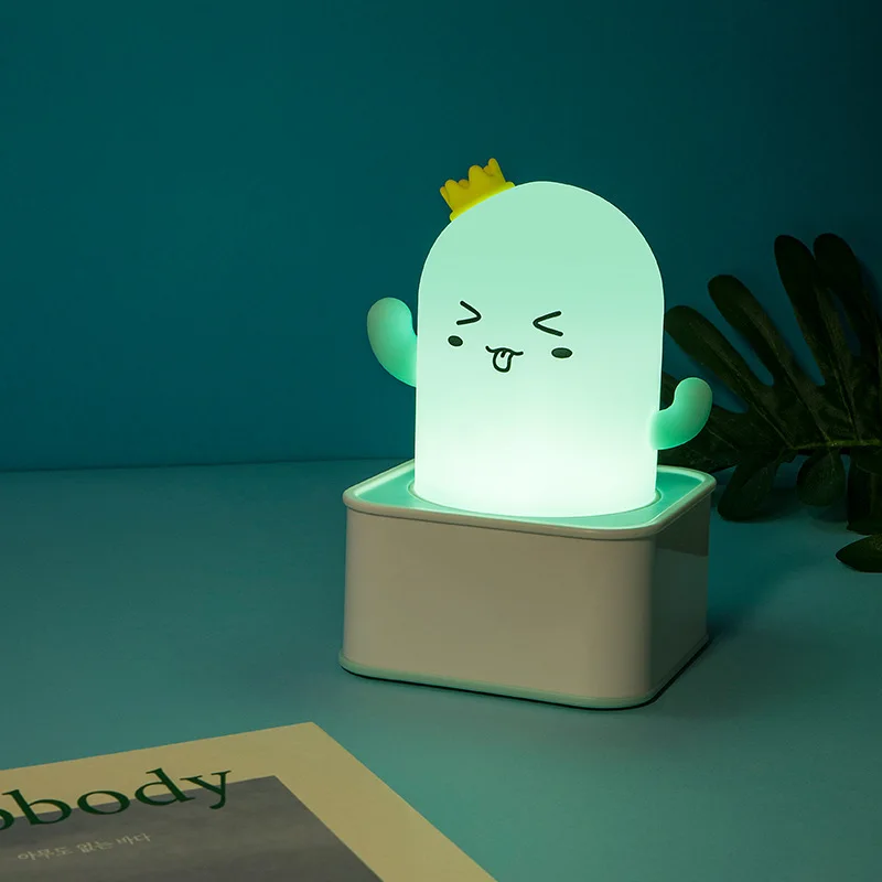 

LED Creative cactus silica gel night light USB charging LED bedroom remote control bedside night table lamp children cartoon