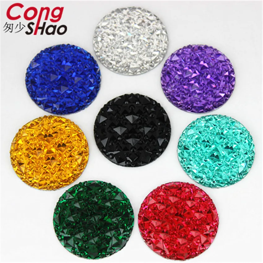 

Cong Shao 30pcs 30mm Big Round Shape Resin Rhinestones applique stones and crystal Gems Flatback For Costume Button Crafts YB782