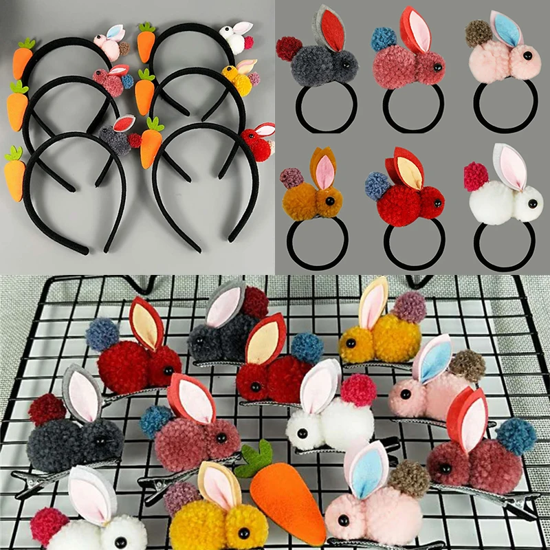 

Animal Rabbit Headband Colors Kids Elastic Children Hair Rope Girls 1PC Adjustable Women Exquesite Plush Rabbit Ears Hair Clip