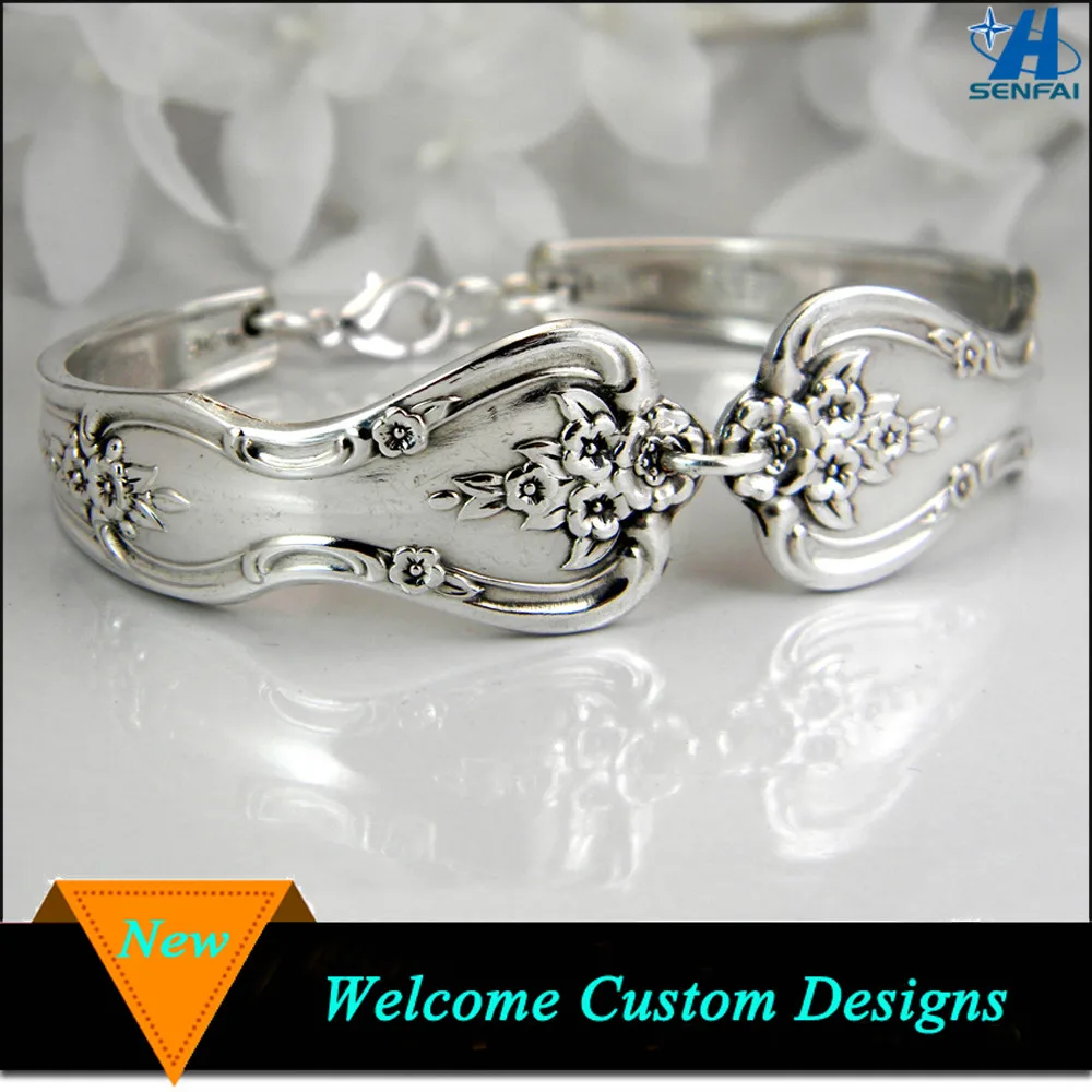 

Aliexpress Wholesale Fashion Antique Silver Tone Floral Spoon Bracelet for Party Gift