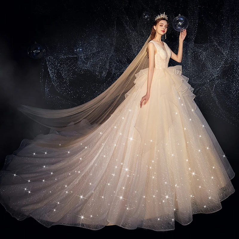 Женское свадебное платье Vivian's Luxury Shine Starry Sky с V образным вырезом и