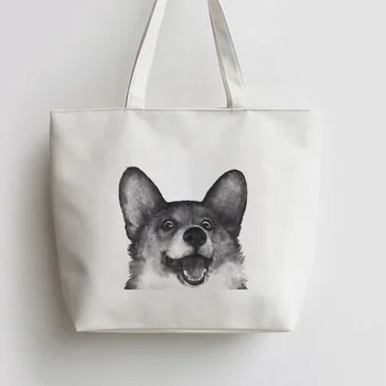 

Corgi Japanese Anime Canvas Tote bag Cartoon Shopping bags school Shoulder Reusable Shopper Grocery Bag AN240