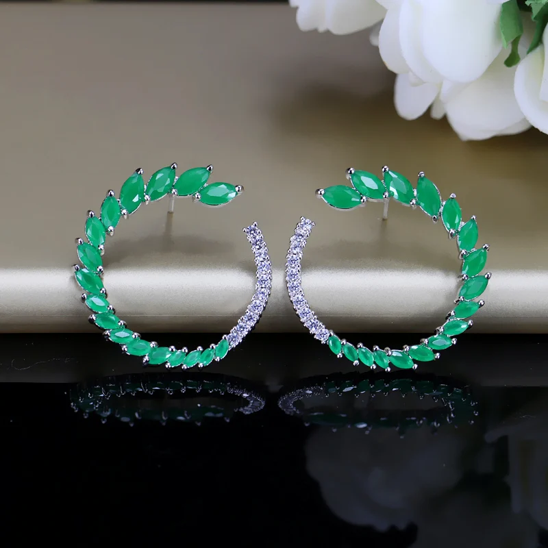 BeaQueen Фирменное классическое чистое серебро ювелирные изделия зеленый фианит камень большой 925 Post серьги гвоздики для женщин, модные женские туфли E093