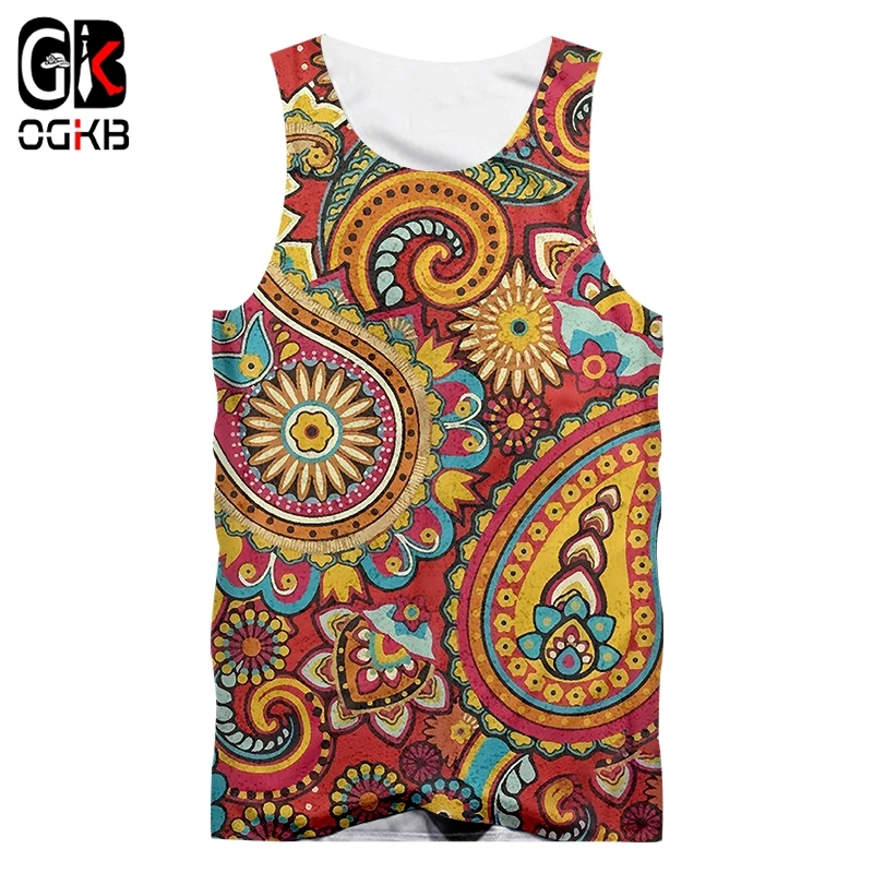 OGKB Homme Sleeveless Veat New 3D Sleeveless Shirt Printing Geometrc flower Hip Hop Oversized Attire Unisex Summer Tank Tops