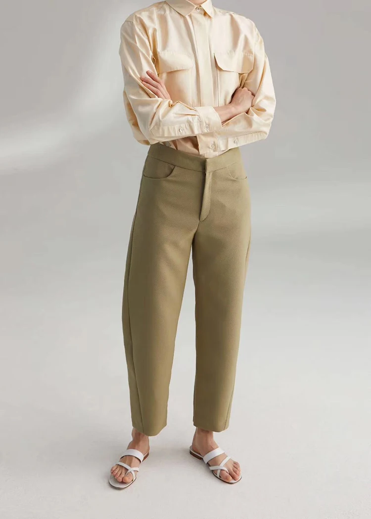 

Novara Trousers Moss Twisted Seam Woman cropped trouser rounded shape side pockets Fashion Twill Pants 2019 New