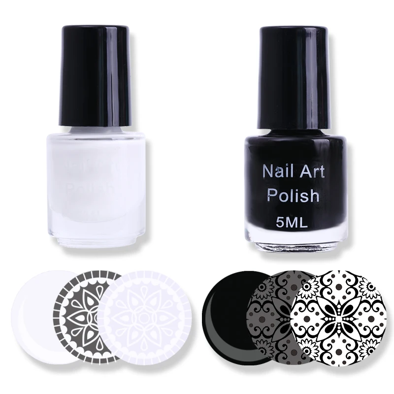 

2 Bottles White Black Nail Stamping Polish Manicure Nail Art Print Stamp Varnish Set Stamping Lacquer
