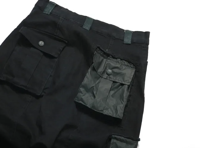 Side Pockets Harem Pants Mens Hip Hop Patchwork Cargo Ripped Sweatpants Joggers Trousers Male Fashion Full Length Pants