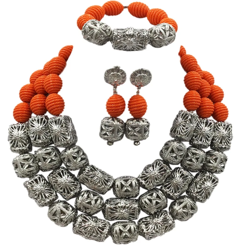 New Arrived Orange Artificial Coral Beads Jewelry Set African Necklace
