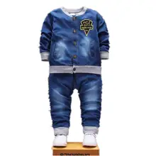 Одежда для мальчиков ковбойский спортивный костюм Одежда для мальчиков джинсовая куртка с длинными рукавами и буквенным принтом+ джинсовые штаны спортивный костюм комплекты из 2 предметов