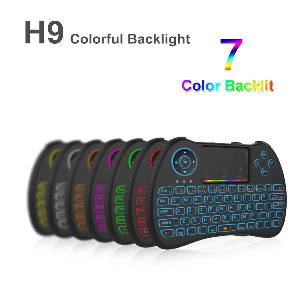

New Colorful H9 Mini Backlight Keyboard 2.4G Wireless Air Mouse With Touchpad Rechargeable English Remote Control For TV Box PC