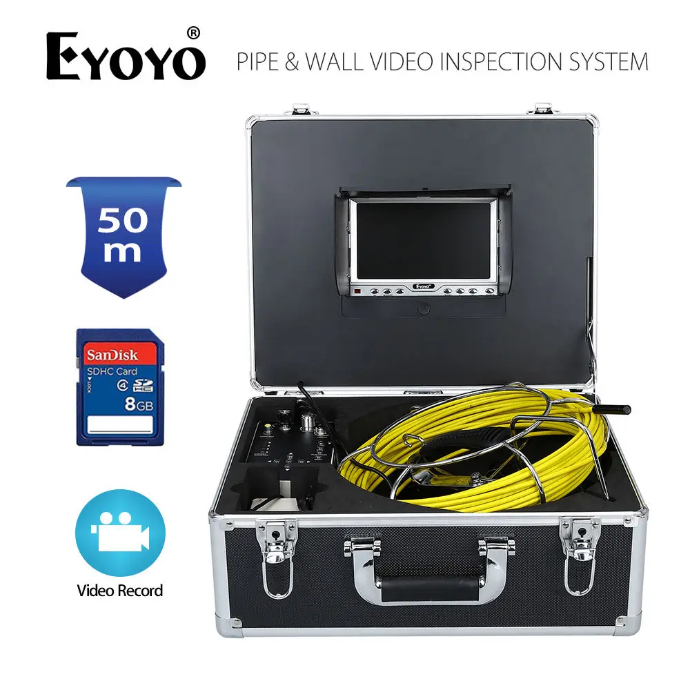 

Eyoyo 50M 7" LCD HD 1000TVL Pipe Wall Video Inspection Sewer Drain Camera DVR Recorder 8GB SD Card 4500mAh Battery
