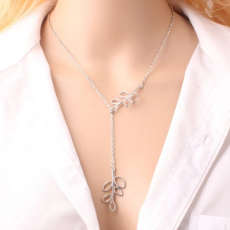 

2018 New Fashion Jewelry Hot Chain Link Double Leaf Pendant Necklace Valentine's Day Gifts For Women Girl Wholesale Collares