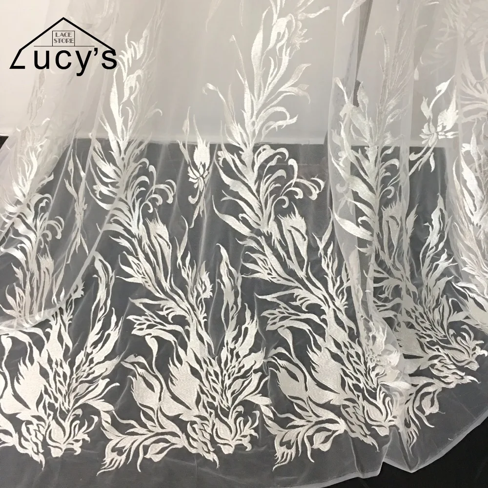 5 ярдов нарядное платье кружевной ткани! слоновая кость торжественное платье кружевной ткани причудливые конструкции Новое поступление тюль сетка вышитые кружева