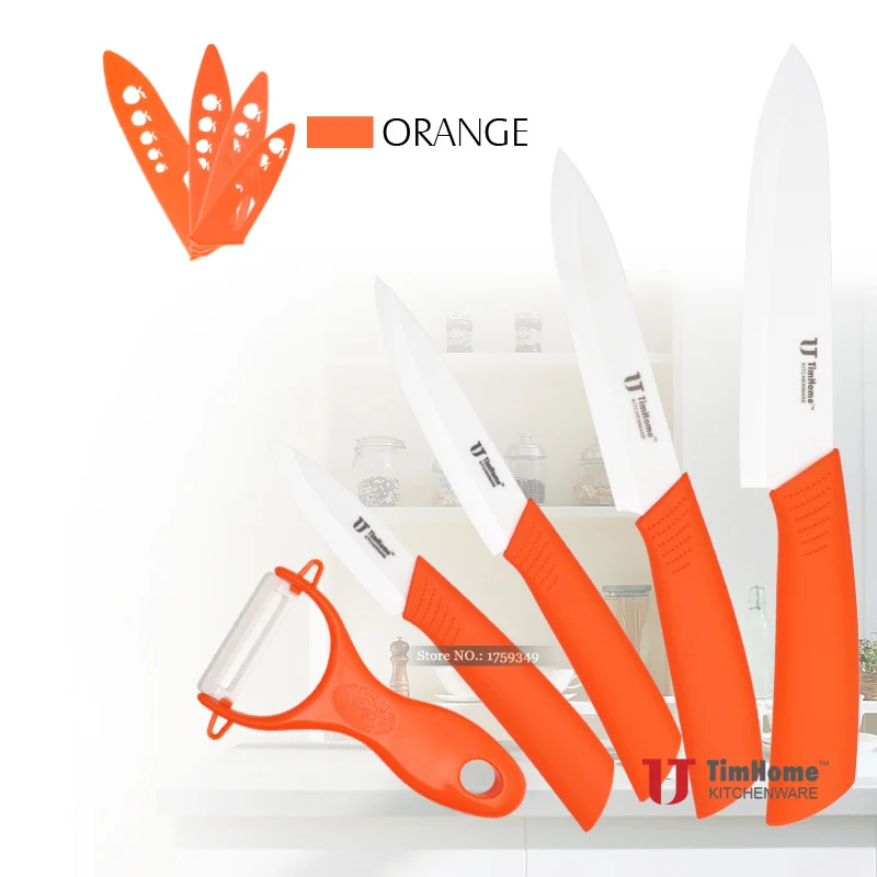 5 шт. набор керамических ножей для кухни " 4" " 6" поварские ножи+ Керамическая овощечистка+ 4 шт нож оболочка/крышка Timhome керамический нож
