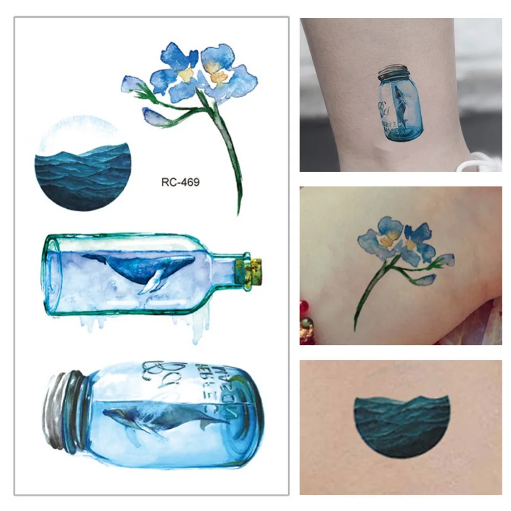 

2PCS Waterproof Temporary Tatoo Sticker Painting Color Sea Drift Bottle tatto Water Transfer Fake Flash Tattoo 10.5*6 cm #275171