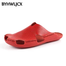 Новинка; кожаные мягкие мужские тапочки; летние модные тапочки с полой подошвой; деловая Мужская обувь; пляжные шлепанцы; мягкие