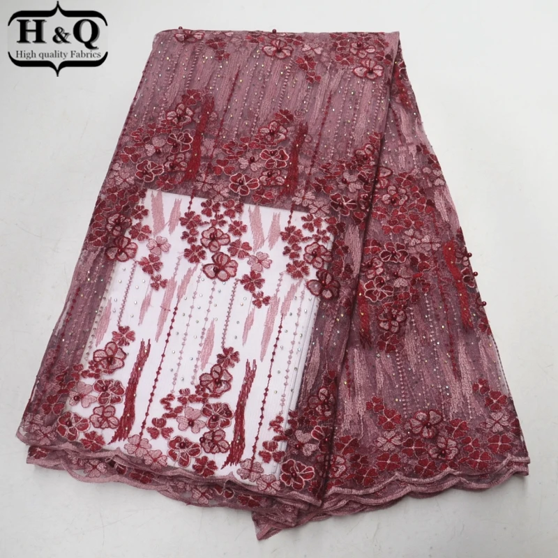 

Attractive design French voile Laces Embroidery Stones and beads 5 yards African Lace Fabrics High quality for Party/Women dress