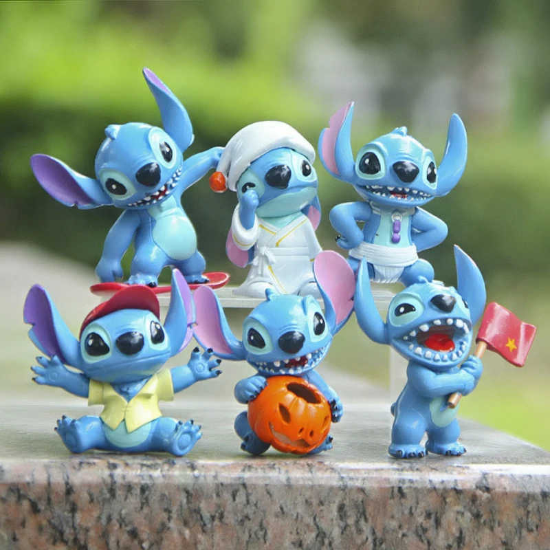 

Good PVC 6 Styles Halloween Stitch Action Figure Pendant Keychain Anime Model Toy Kids Birthday Gift Decoration Collections