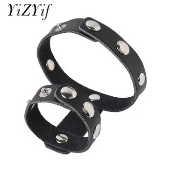

YiZYiF Sexy Men jockstraps Gay Men Underwear Genuine Leather Two-ring Testicle Cage Erection Enhancing Bondage tanga hombre Men