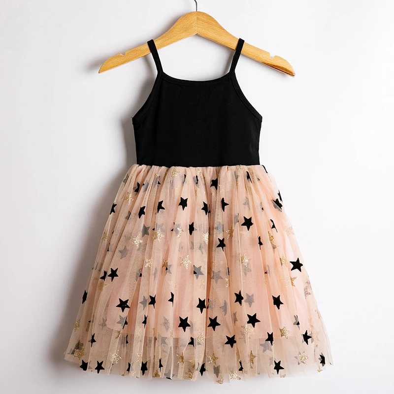

New Solid Star Girls Dress Baby Girls Clothes Children Casual Wear Princess Dress Tulle Vest Princess Birthday Dress Robe Fille