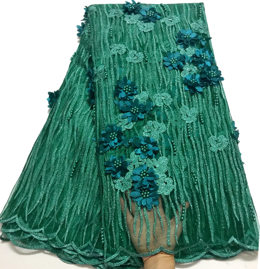

Latest High quality Fashion African Embroidered French Tulle Lace Fabric Green African Net lace fabric 3D appliqu with Beads
