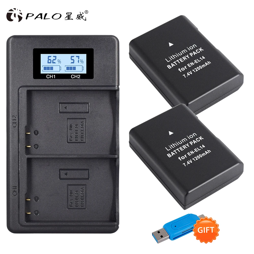 Palo 2 шт. EN EL14 Камера Батарея + ЖК дисплей Дисплей Зарядное устройство USB Dual для Nikon