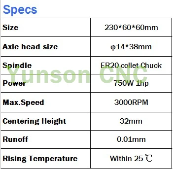 ER20 цанговый патрон 750W 0.75KW 1hp Мощность головы 60 мм(диаметр). Бурение скважин на воду шпиндель станка Max.3000rpm с 380V 3 фазный мотор