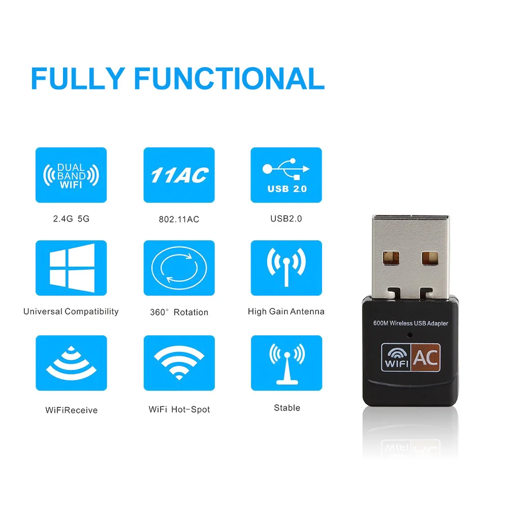Беспроводной usb адаптер Wi Fi 600 Мбит/с 802.11ac USB ethernet сетевая карта приемник для Mac ПК