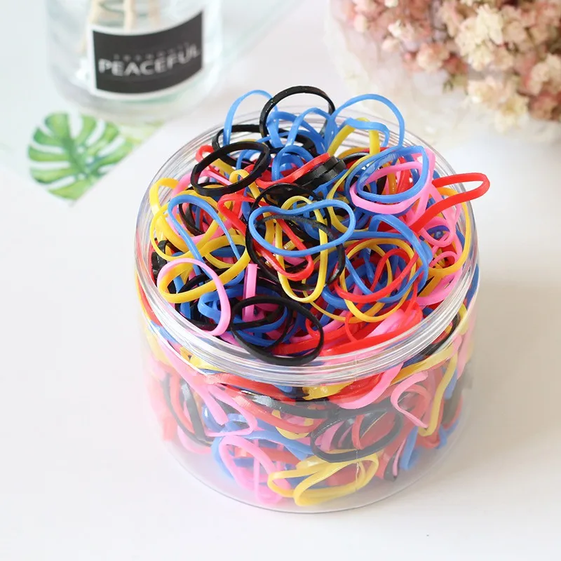 About 1000pcs/box Kids Disposable Rubber Band Children's Girls Thickening Hair Acessories Solid Color Hair Ring