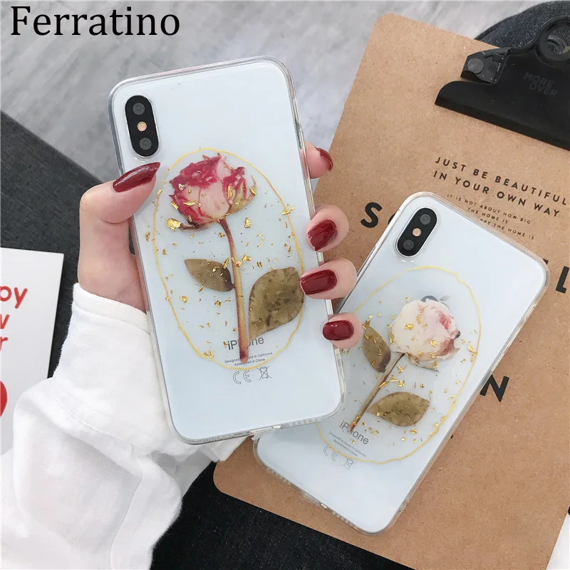 

Gold Foil Transparent Rose TPU Case for iPhone 7 8 Plus X XR XS Max Glitter Clear Back Cover for iPhone 6 6s 7 Plus Phone Case