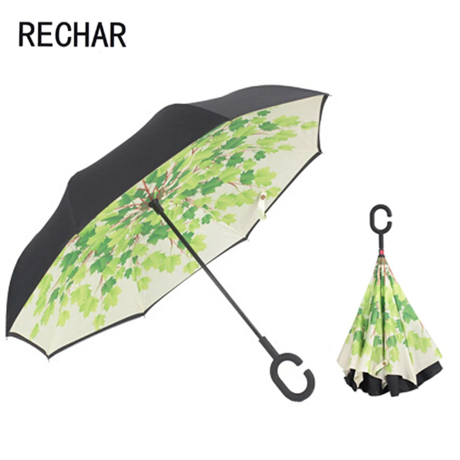 Ветронепроницаемый складной двухслойный перевернутый зонт для самостоятельной