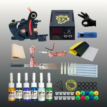 

Complete Tattoo Kit Professional Tattoo Machines Gun Black Ink Power Supply Grips Tattoo Kits and Accessories