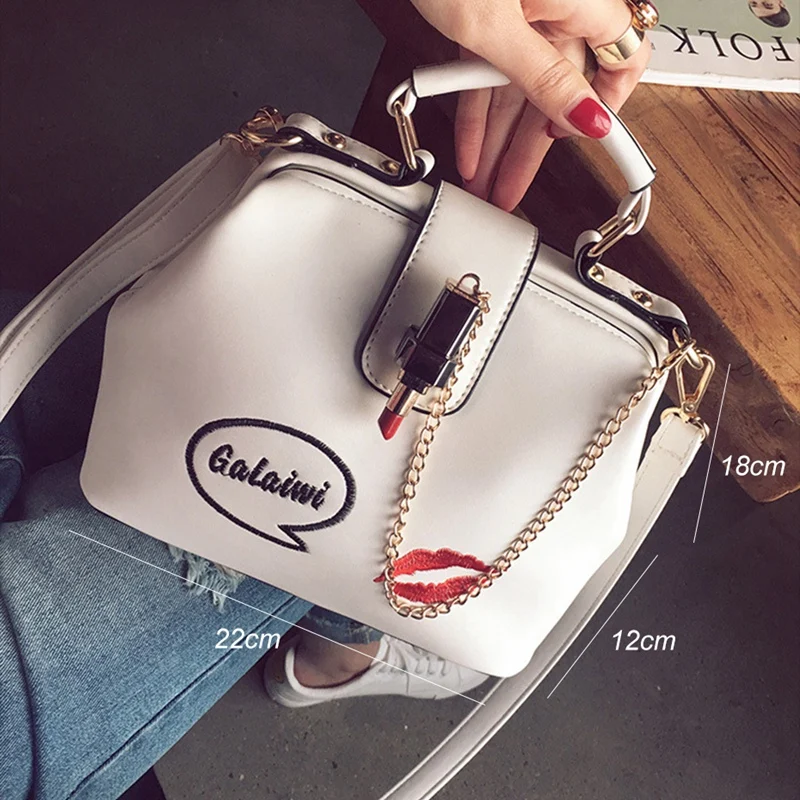 Женская сумка из искусственной кожи, женская сумка на плечо, маленькая сумка через плечо с вышивкой в виде губной помады, Дизайнерские повседневные сумки, сумка-портфель белого цвета