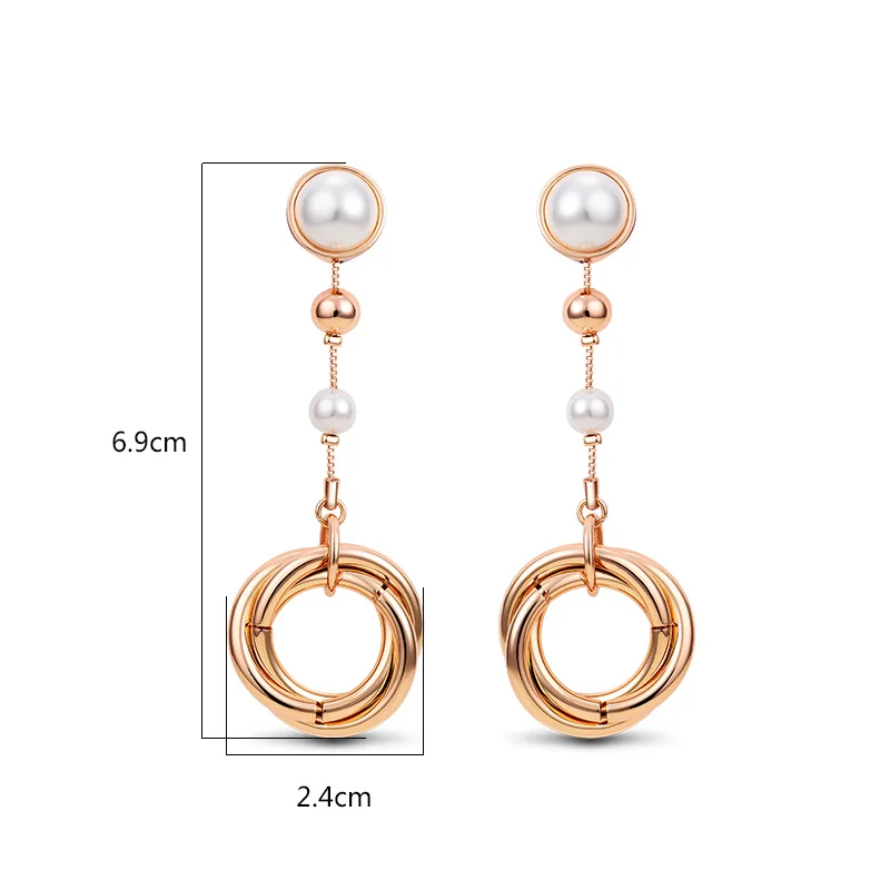 Viennois Gold Color Round Circle Dangle Earrings For women Simulated Pearl Elegant Earrings Fashion Jewelry