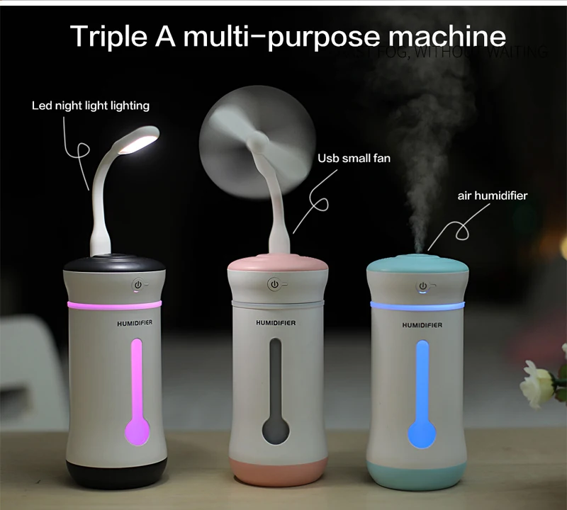 3 в 1 Cup Humidifier для дома светодиодный ночной Светильник USB вентилятор эфирных масел, аэрозольный распылитель освежителя воздуха туман, тем самым позволяя зернам раскрыться