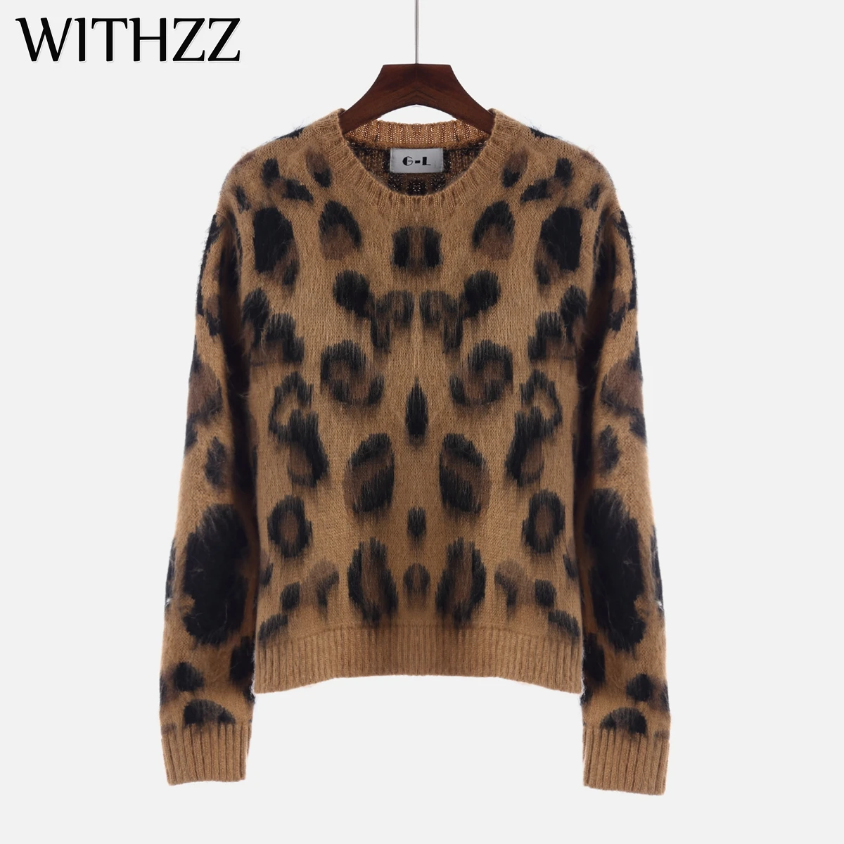 

WITHZZ New Arrival Spring Autumn Elegant Casual Round Neck Leopard Print Long Sleeve Sweater Women Autumn Pullovers Sweaters