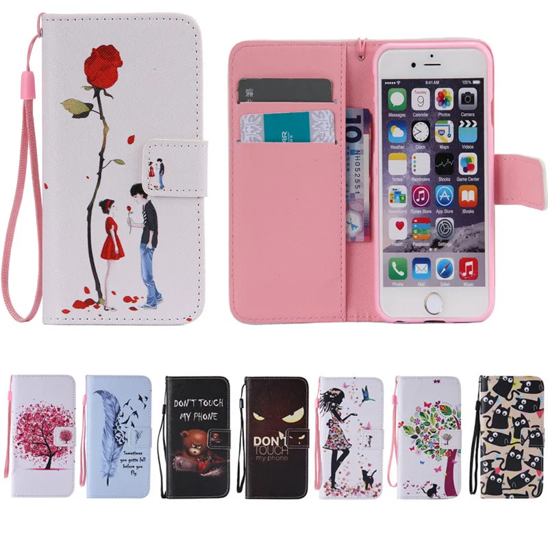  For iPhone Art Print Pattern Leather Wallet Flip Case For Apple iPhone 6 6S/ 4S / 5 5S / Touch 5  6/ 6s Plus/ SE /5C Stand Cover 