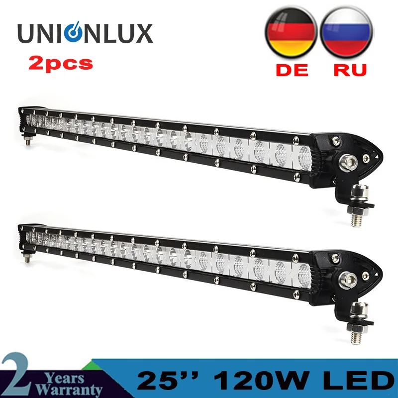 2pcs Straight Slim LED Light Bar Single Row 25 120w Driving Lamp For SUV 4X4 4WD