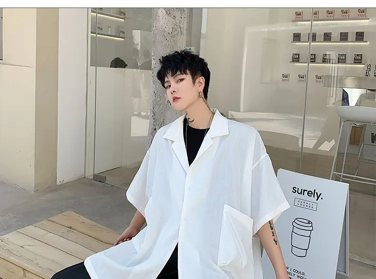MIXCUBIC/ летние однотонные рубашки в студенческом стиле с большим карманом для мужчин; повседневные свободные рубашки