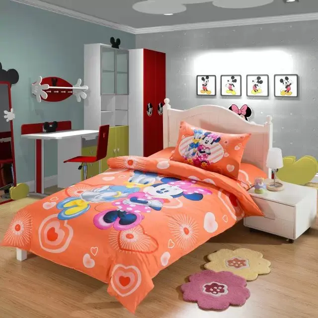 

minnie mouse Donald Duck quilt comforter bedding set single twin size duvet covers bedspread cotton fabric reactive print orange