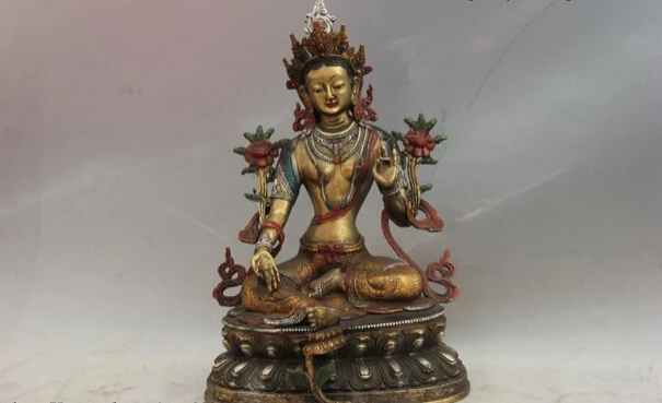 

Collectible bronze lion statue S1187 Tibet Temple Copper Bronze Color Painted Green Tara Bodhisattva Kwan-yin Statue B0403
