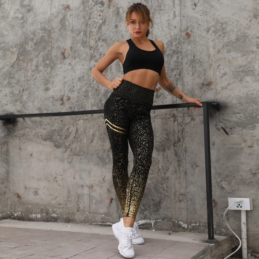 NADANBAO 2022 NEW Sporting Women Leggings Shiny Gold Hot Stamping Legging Gilding High Waist Fitness Leggin Workout Pants aybl leggings