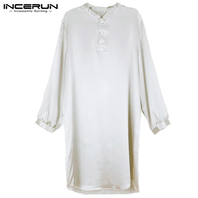 INCERUN Silk Satin Robe Для мужчин с длинным рукавом мягкий халат Домашняя одежда, ночное белье для дома пижамы Твердые свободные Повседневное Для